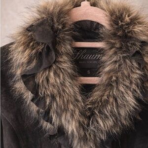 Women's Chocolate Brown Real Suede and Fur Collar Jacket